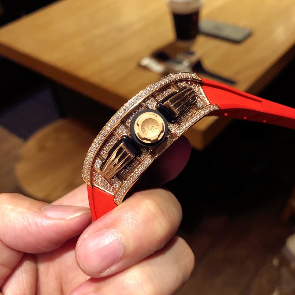 Richard Mille RM011 Men Mechanical Diamond Bezel Rubber Band Watch