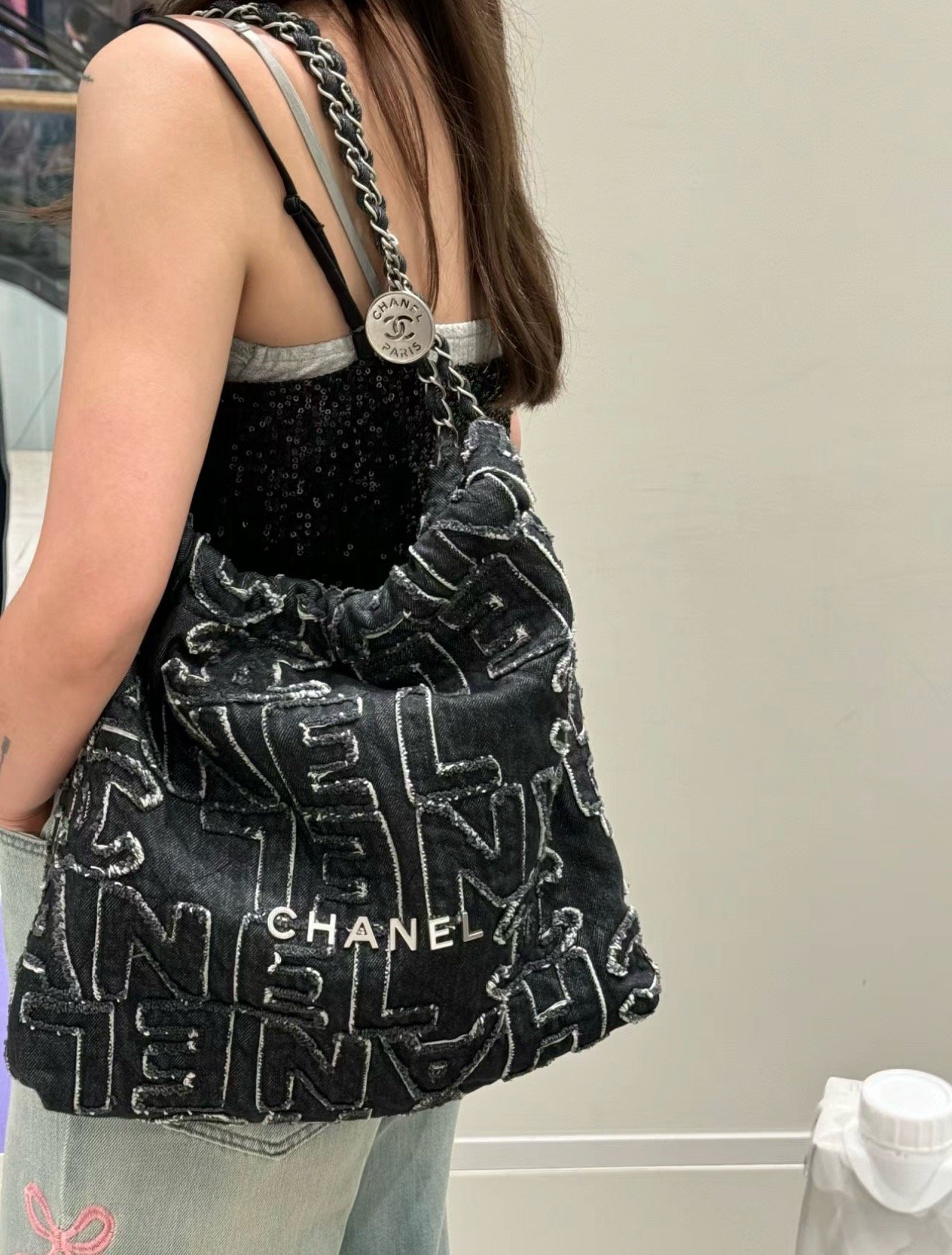 Chanel 24A 22Bag medium denim garbage bag AS3261W1080