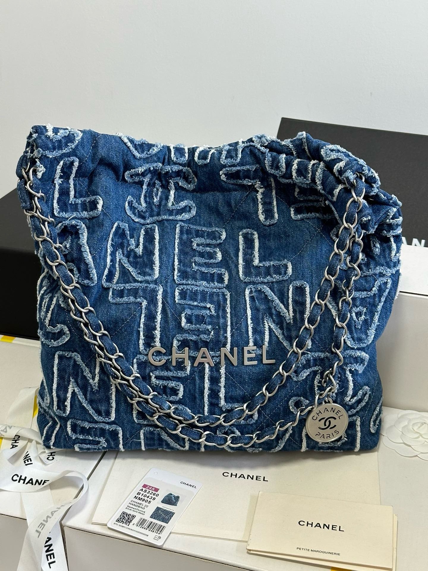 Chanel 24A 22Bag medium denim garbage bag AS3261W1080