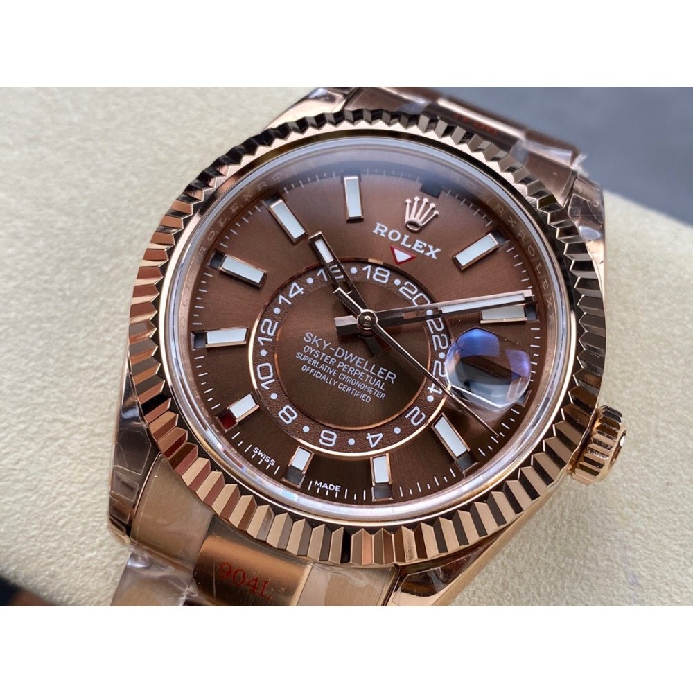 Rolex Sky-Dweller 336934 1:1 Best Edition Rose Gold Chocolate Dial Steel Swiss 2824 Movement