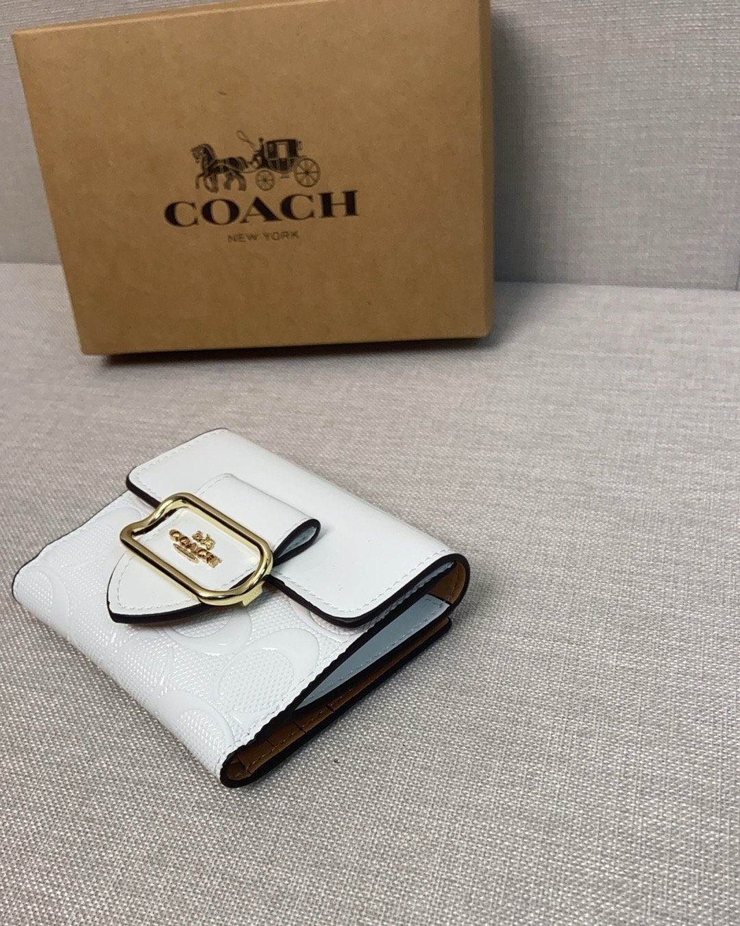 Coach September new signature logo patent leather premium leather wallet