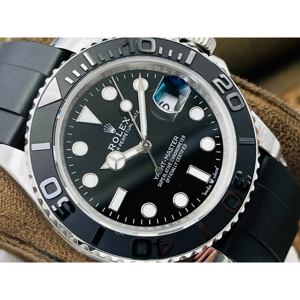 Rolex Yacht-Master 116655 White Gold Black Ceramic Bezel Rubber Swiss 3135 Movement