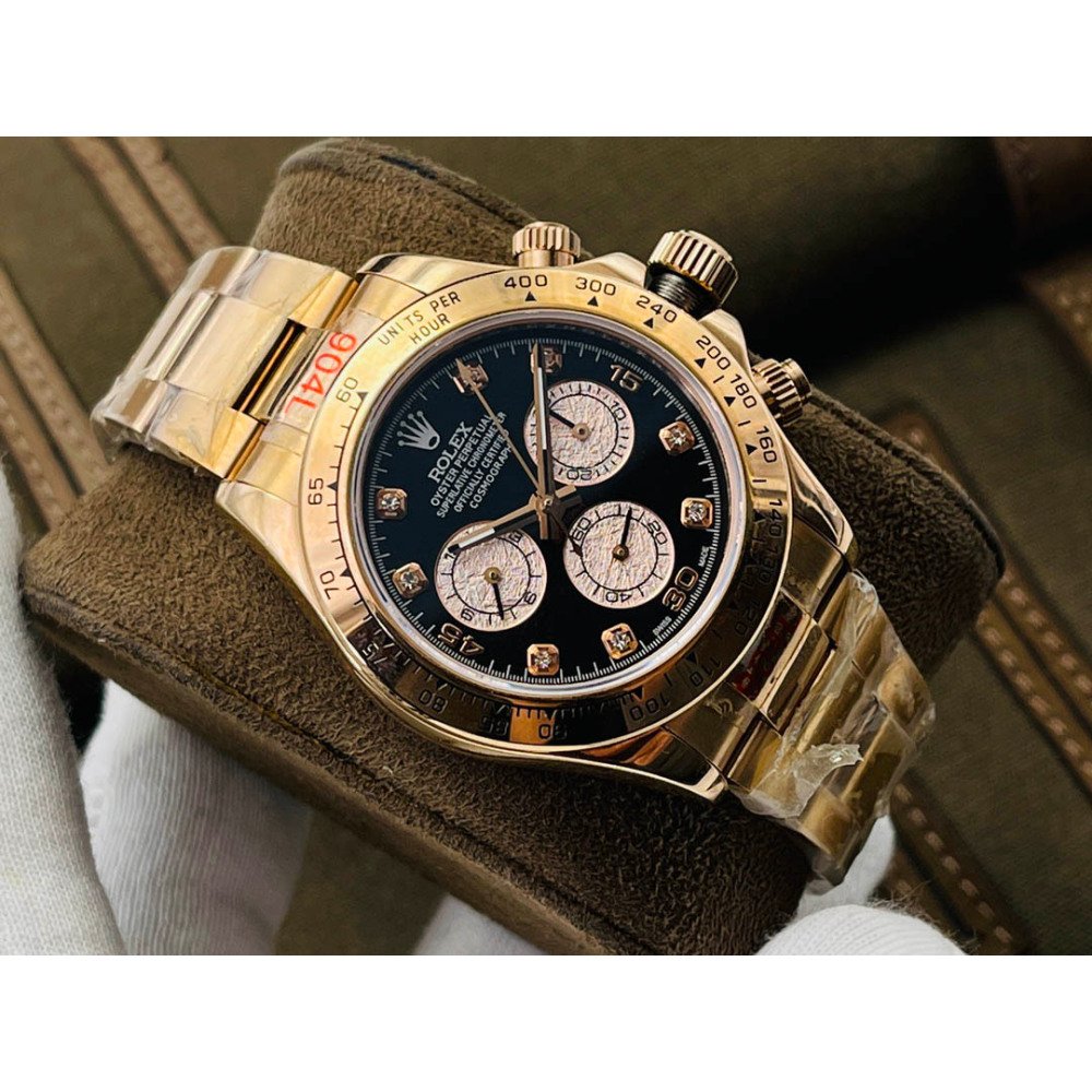 Rolex Daytona Gold Black Diamond 1:1 Super Clone 4130 Movement