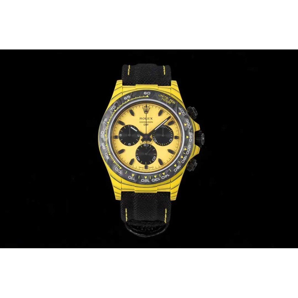 Rolex DIW Modified Datona Carbon Fiber Yellow Black Dial Swiss 4130 Movement