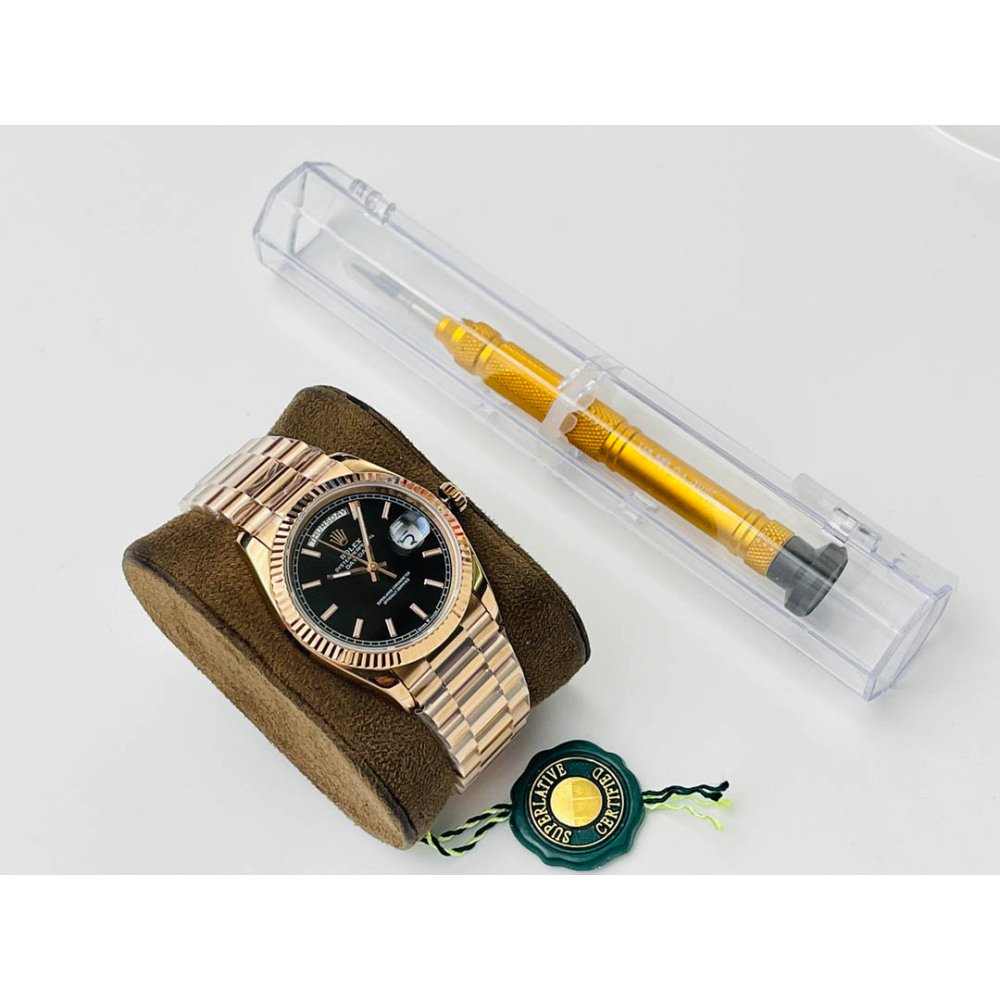 Rolex Day-Date Rose Gold Black Dial Super Clone Swiss 3255 Movement