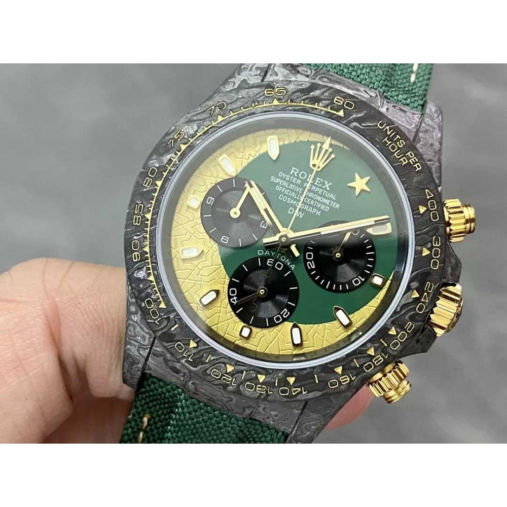 Rolex DIW Modified Datona Carbon Fiber Yellow Green Dial Swiss 4130 Movement
