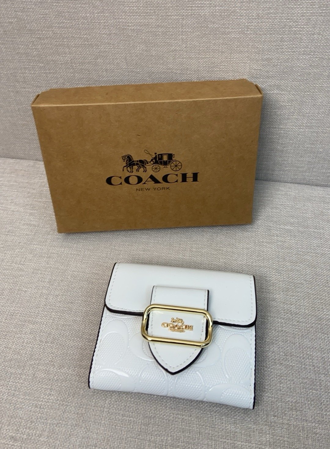 Coach September new signature logo patent leather premium leather wallet