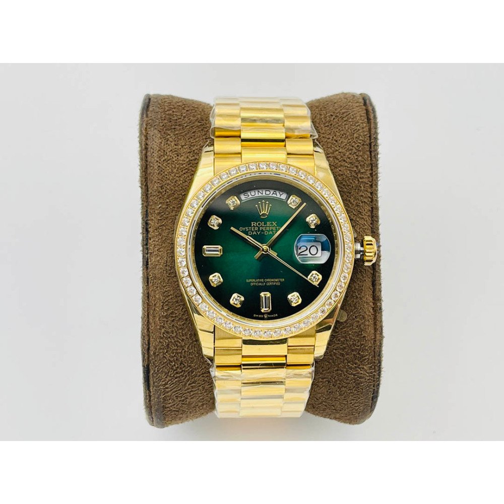 Rolex Day-Date All Gold Green Dial Diamond Bezel Swiss Clone 3255 Movement
