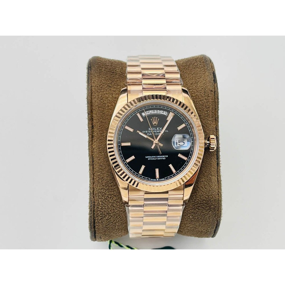 Rolex Day-Date Rose Gold Black Dial Super Clone Swiss 3255 Movement