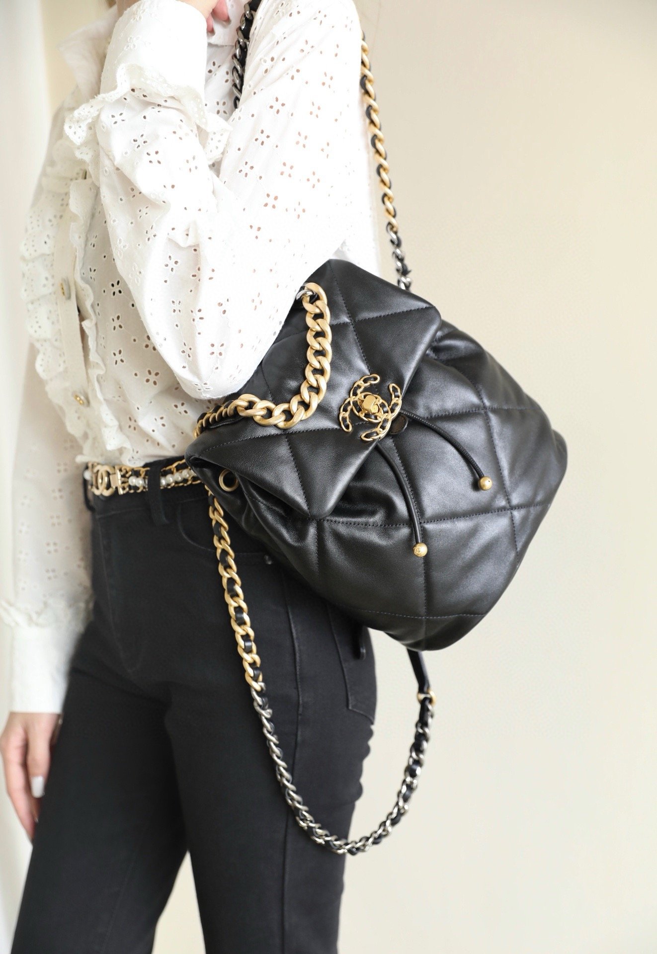 【 Original imported leather all steel 】 24C Early Spring Resort Series 19 Double backpacks come ZP AS4223w1380