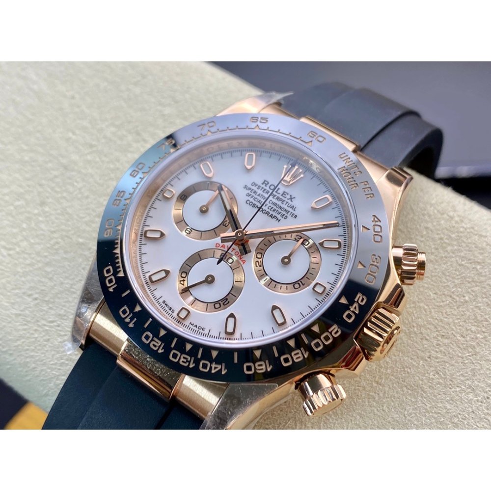 Rolex Daytona 116515 Rose Gold White Dial Rubber Strap A7750 Movement