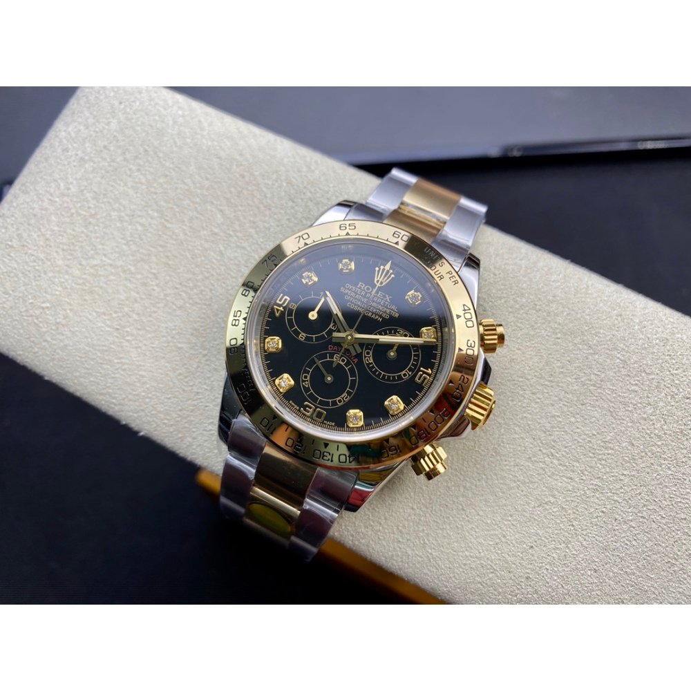 Rolex Daytona 116523 Yellow Gold Black Diamond Dial Two Tone A7750 Movement