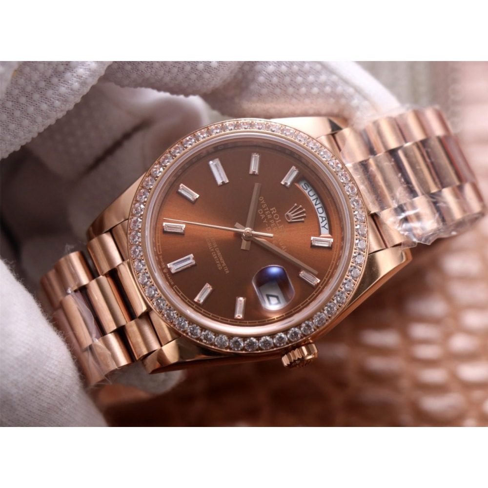 Rolex Day-Date 228345RBR Chocolate color Diamond Dial Steel 3255 Movement
