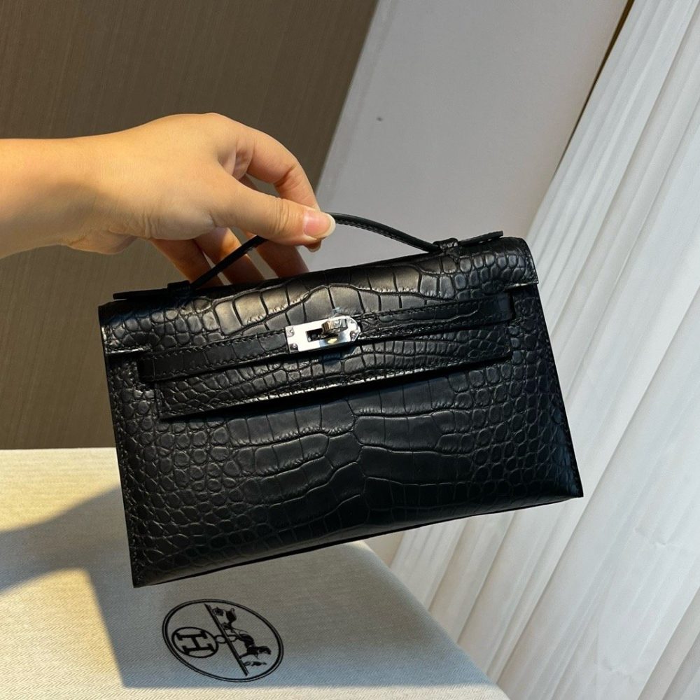 mini matte black silver Hermès handbag