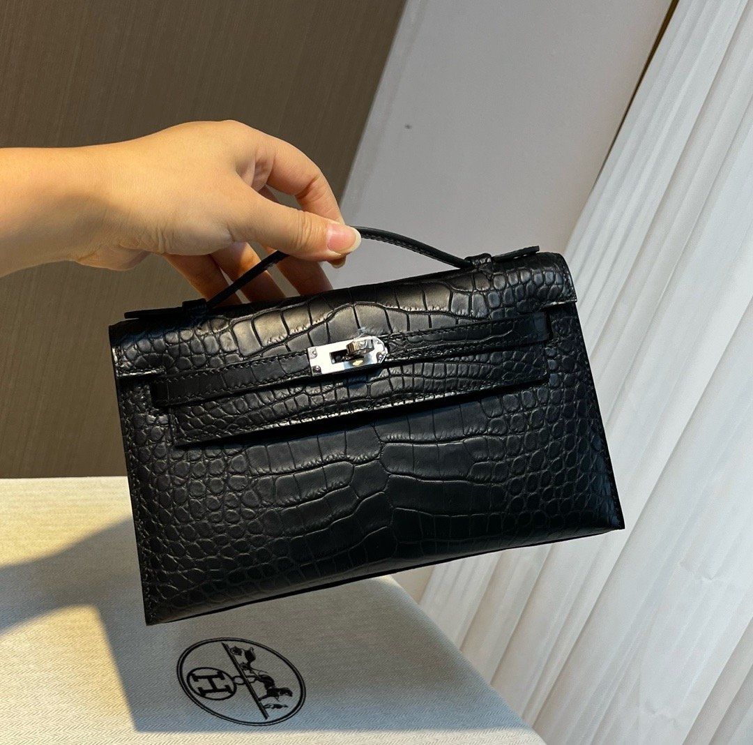 mini matte black silver Hermès handbag