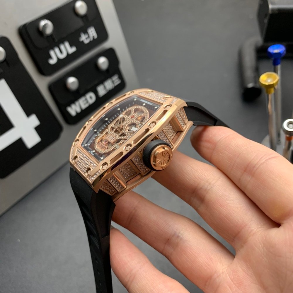Richard Mille RM 052 Men Automatic Diamonds Skull Dial Watch Stainless Steel