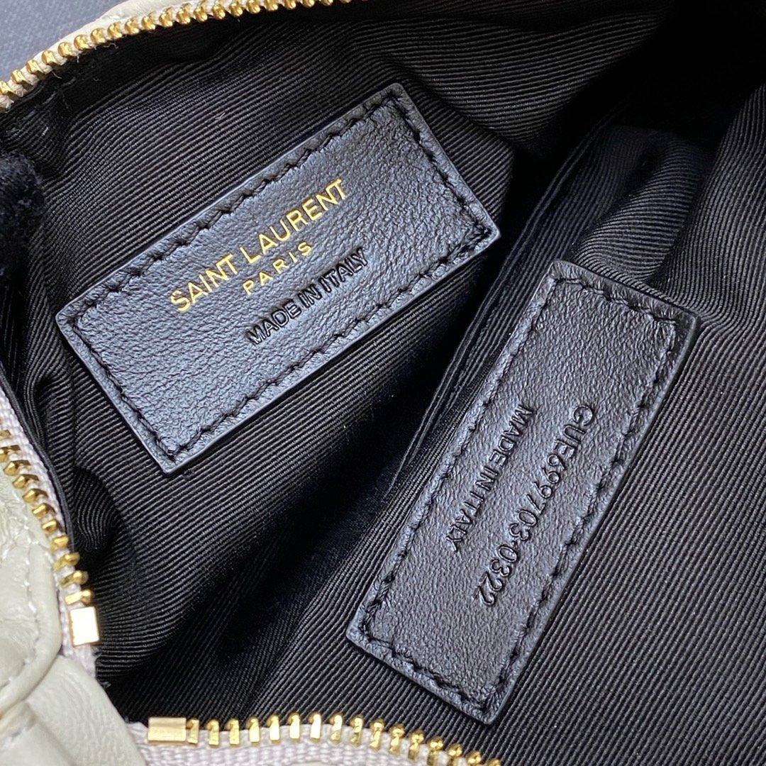YSL new sade small underarm cylinder bag sheepskin white/gold 699703