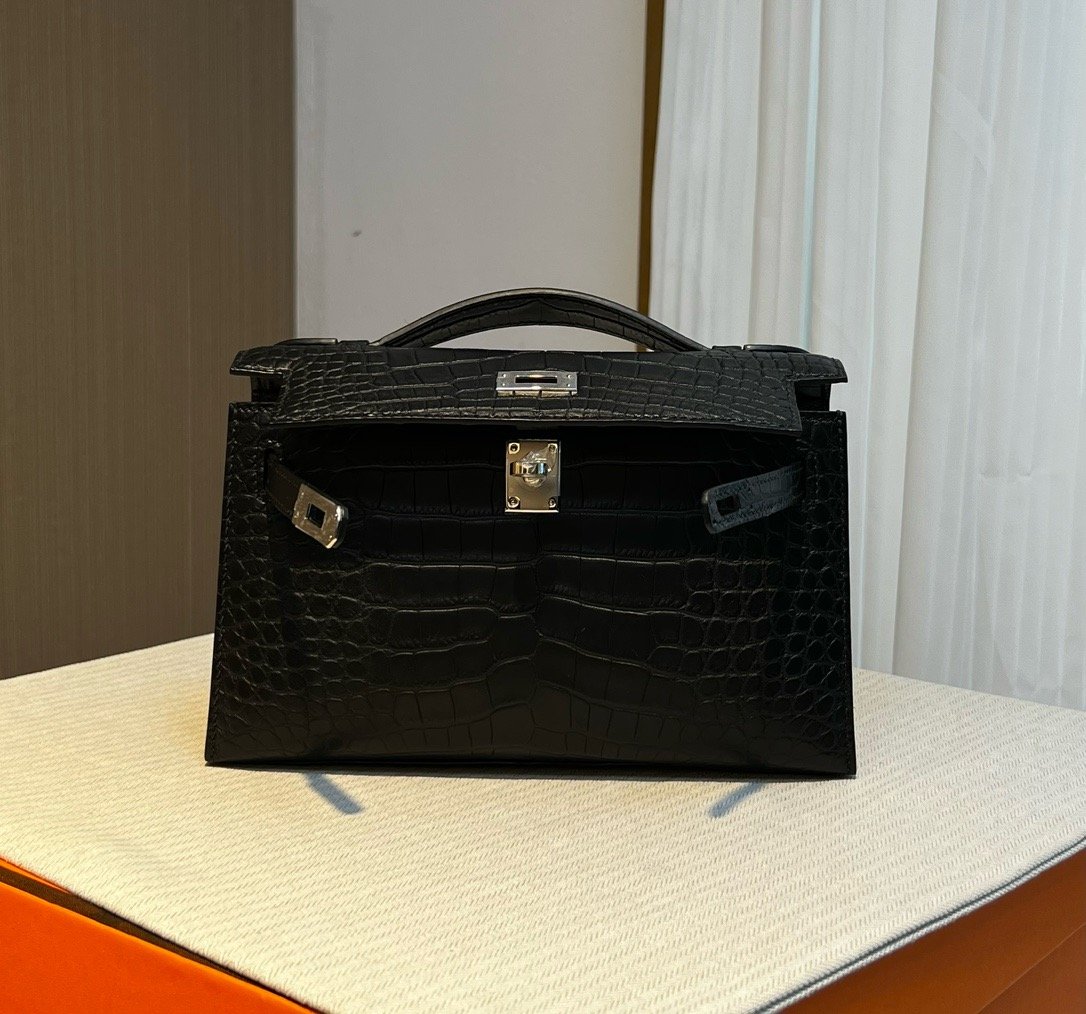 mini matte black silver Hermès handbag