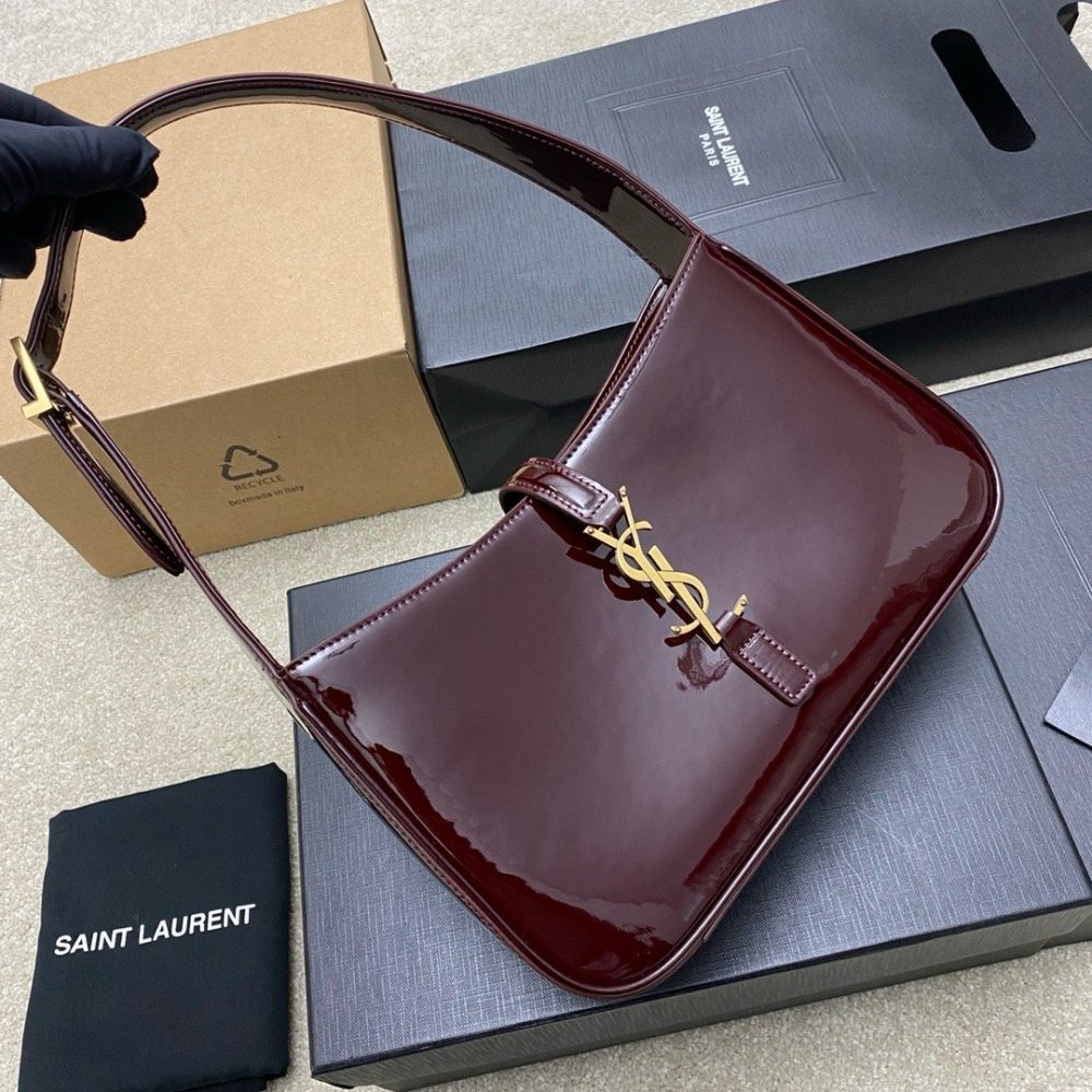 2024 Spring and Summer New Patent Leather Underarm Bag! Le5A7 Bag Hobo Bag Patent Leather Burgundy/Gold 657228