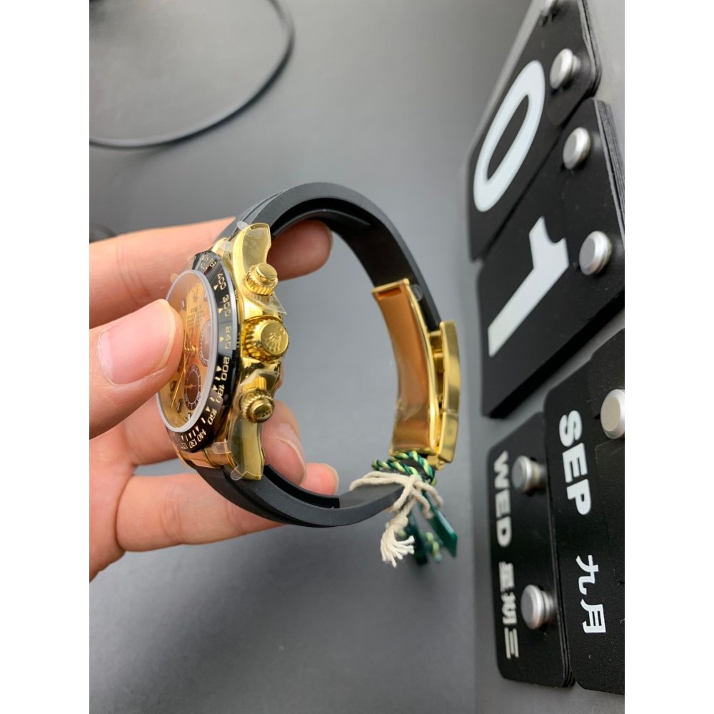 Rolex Daytona 116518LN Black Ceramic Bezel 18K Yellow Gold Dial Rubber Strap Swiss 4130 Movement