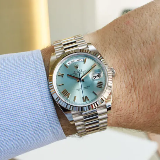 Rolex Oyster Perpetual Day-Date President 40mm in Platinum with Ice-Blue Dial Men's Watch 228236-0012 Brand New