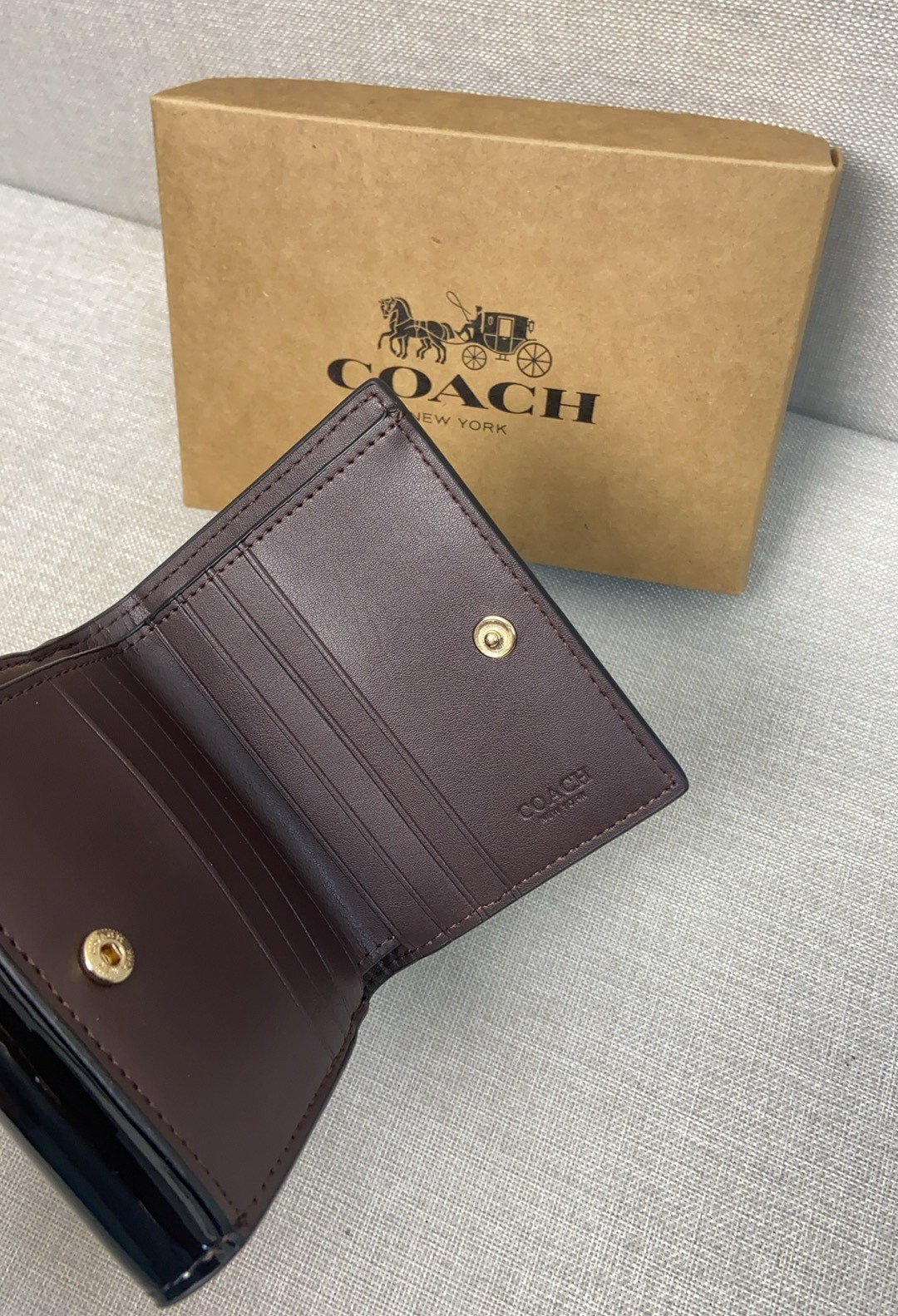 Coach September new signature logo patent leather premium leather wallet