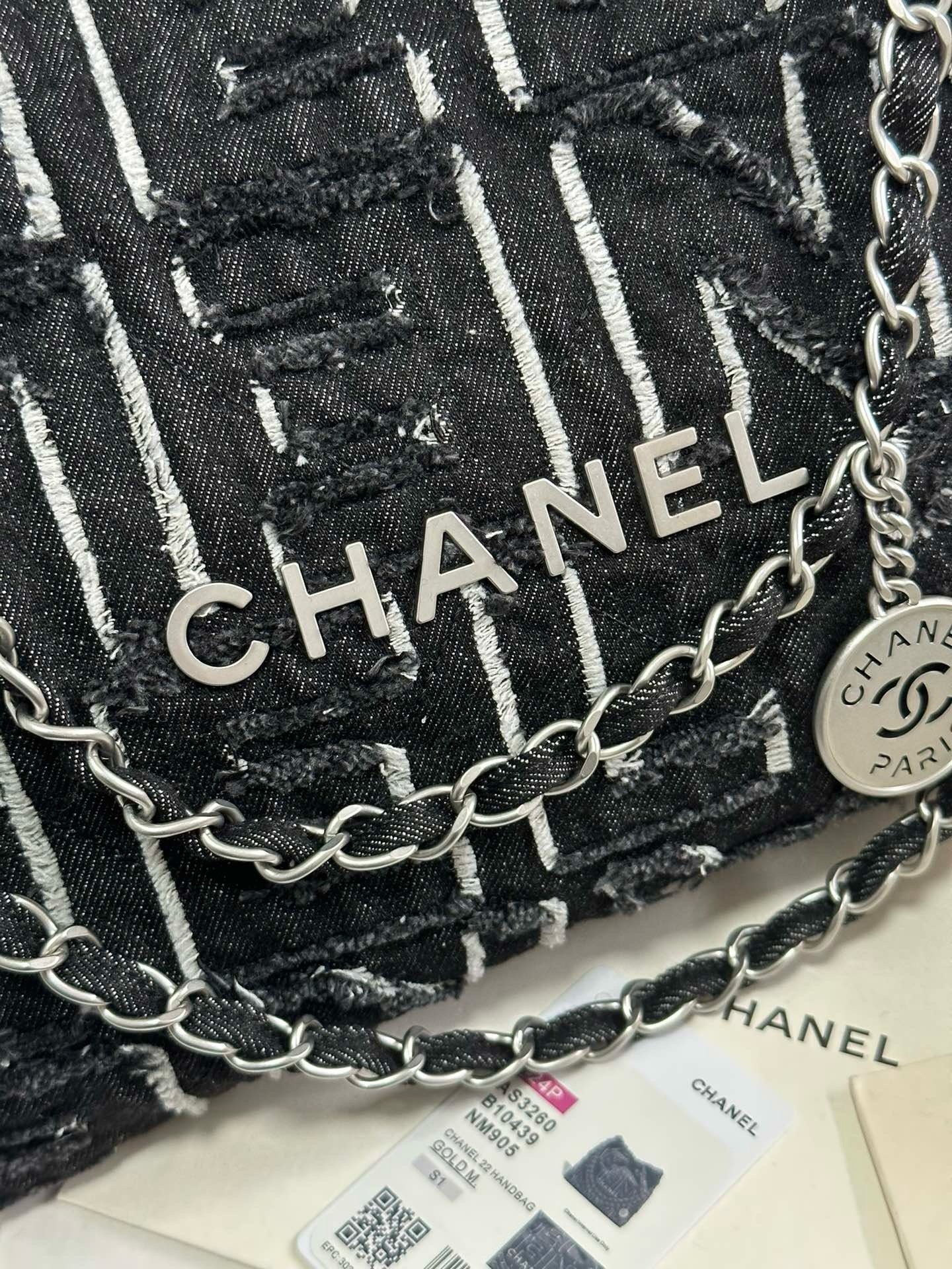 Chanel 24A 22Bag medium denim garbage bag AS3261W1080