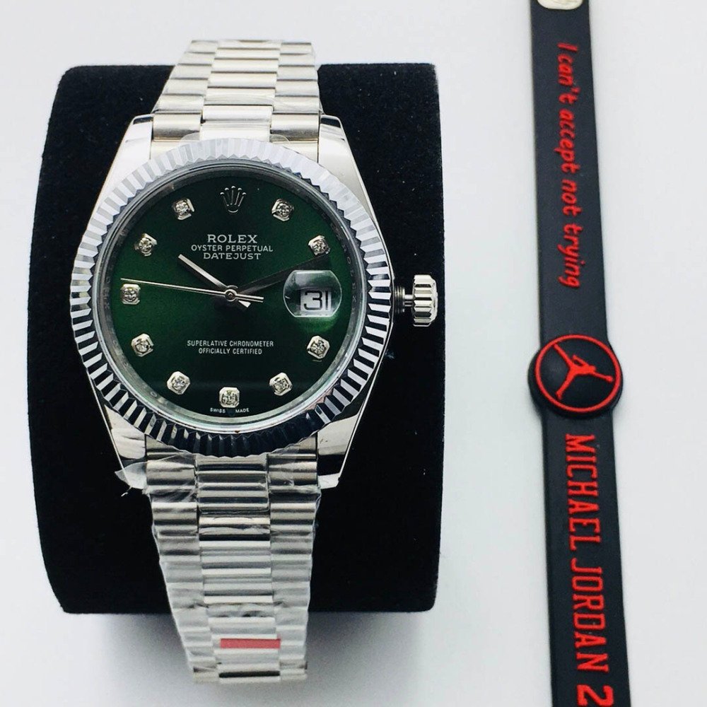 Rolex Datejust Green Dial Diamond White Gold Jubilee Bracelet Swiss Clone Movement