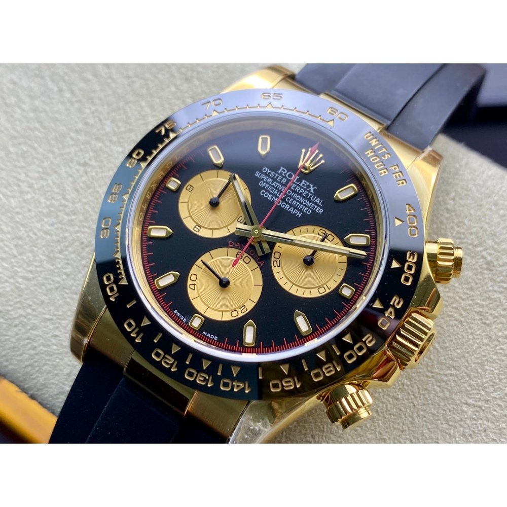 Rolex Daytona 116518 Yellow Gold Black Dial Rubber Strap A4130 Movement