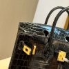 BK 25 Black Gold High Gloss Crocodile Hermès Handbag