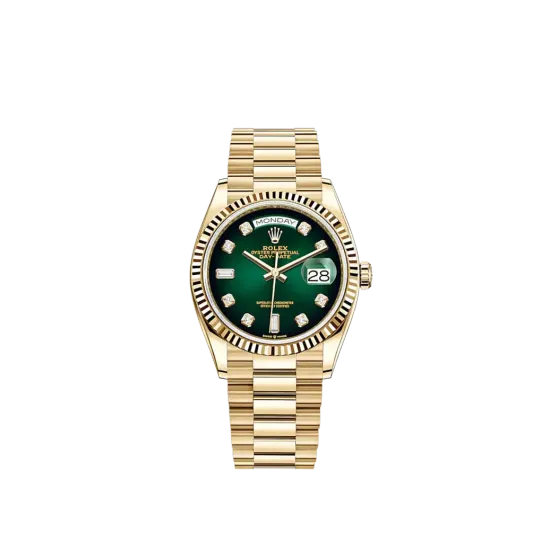 ROLEX Day-Date 40mm Green Ombre Diamond Dial Yellow Gold President Automatic Men's Watch 128238