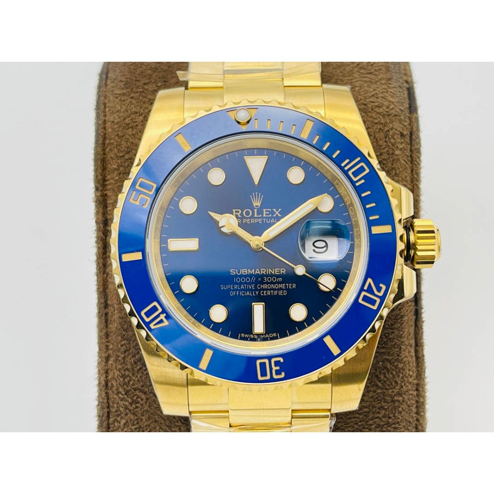 Rolex Submariner All Gold Blue Dial Blue Ceramic Bezel Swiss 3135 Movement