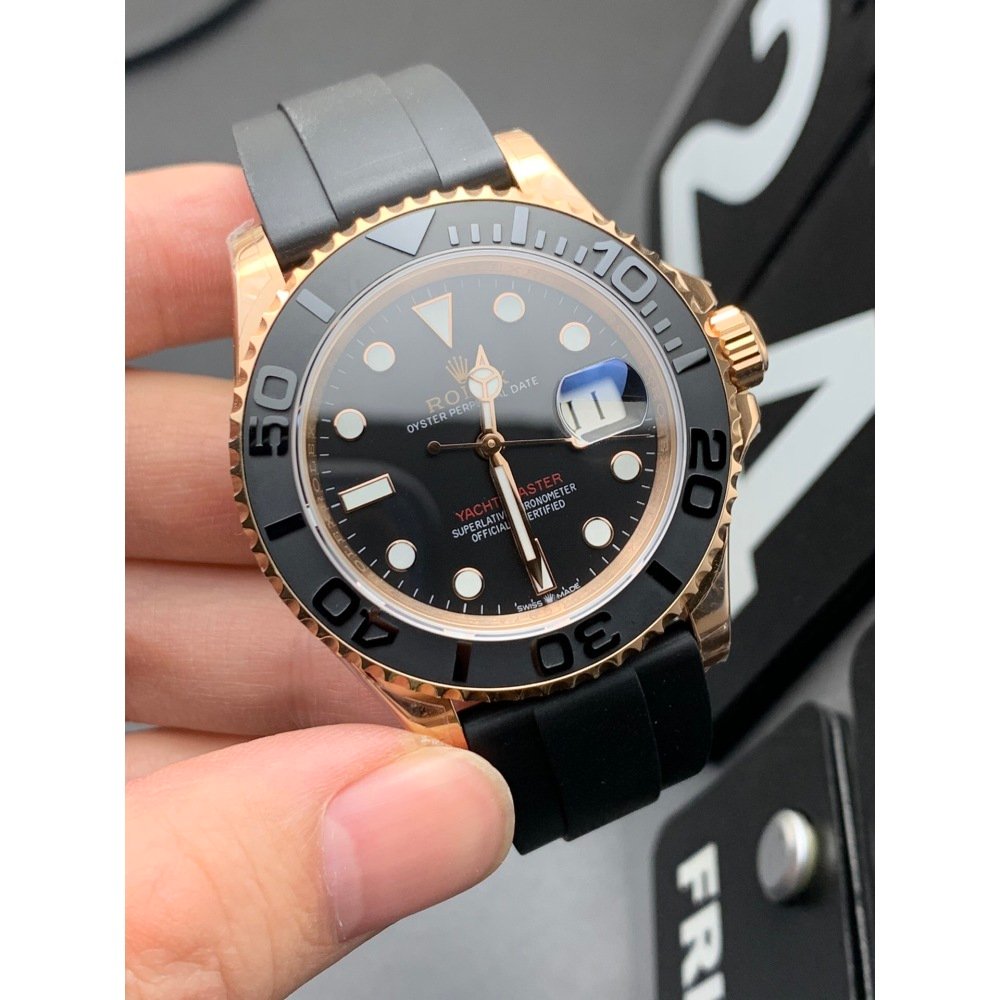 Rolex Yacht-Master 116655 Rose Gold Black Ceramic Bezel Rubber Strap 3235 Movement