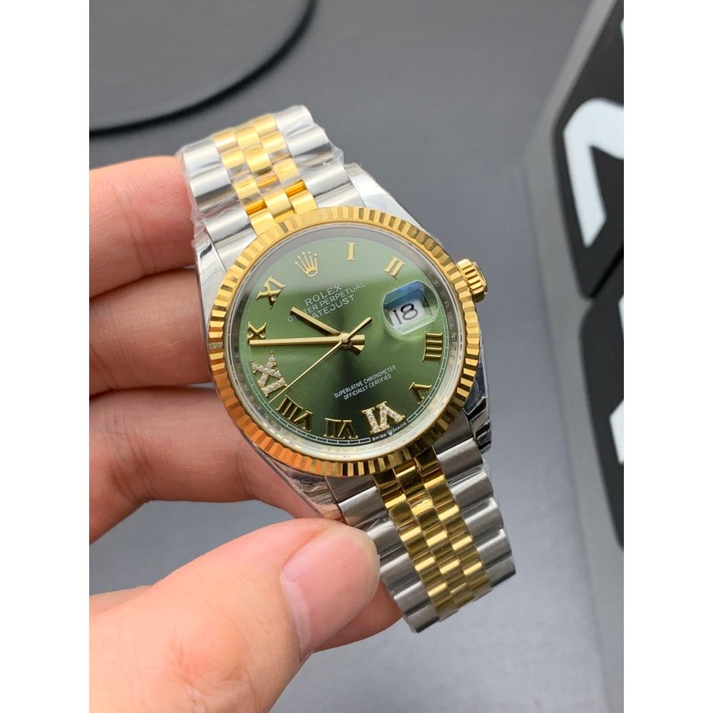 Rolex Datejust 126233 Olive Green Roman Dial Diamond Yellow Gold Steel Swiss Movement