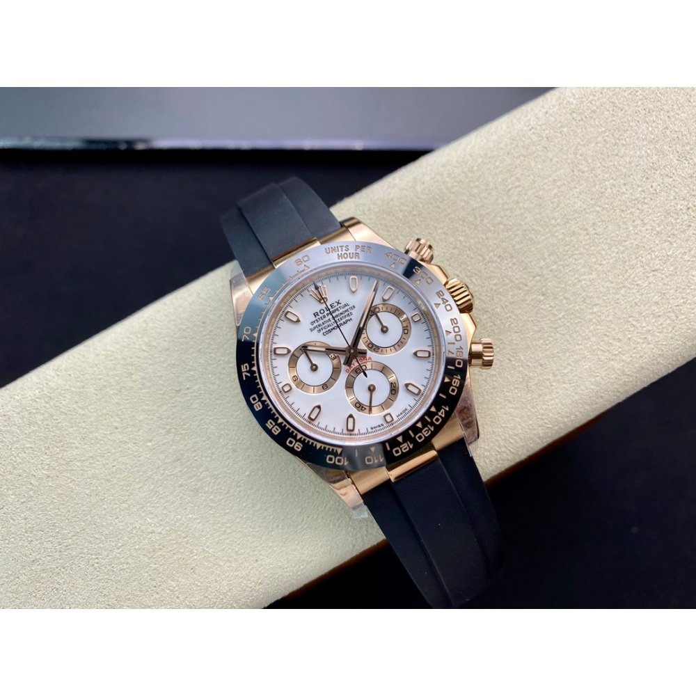 Rolex Daytona 116515 Rose Gold White Dial Rubber Strap A7750 Movement