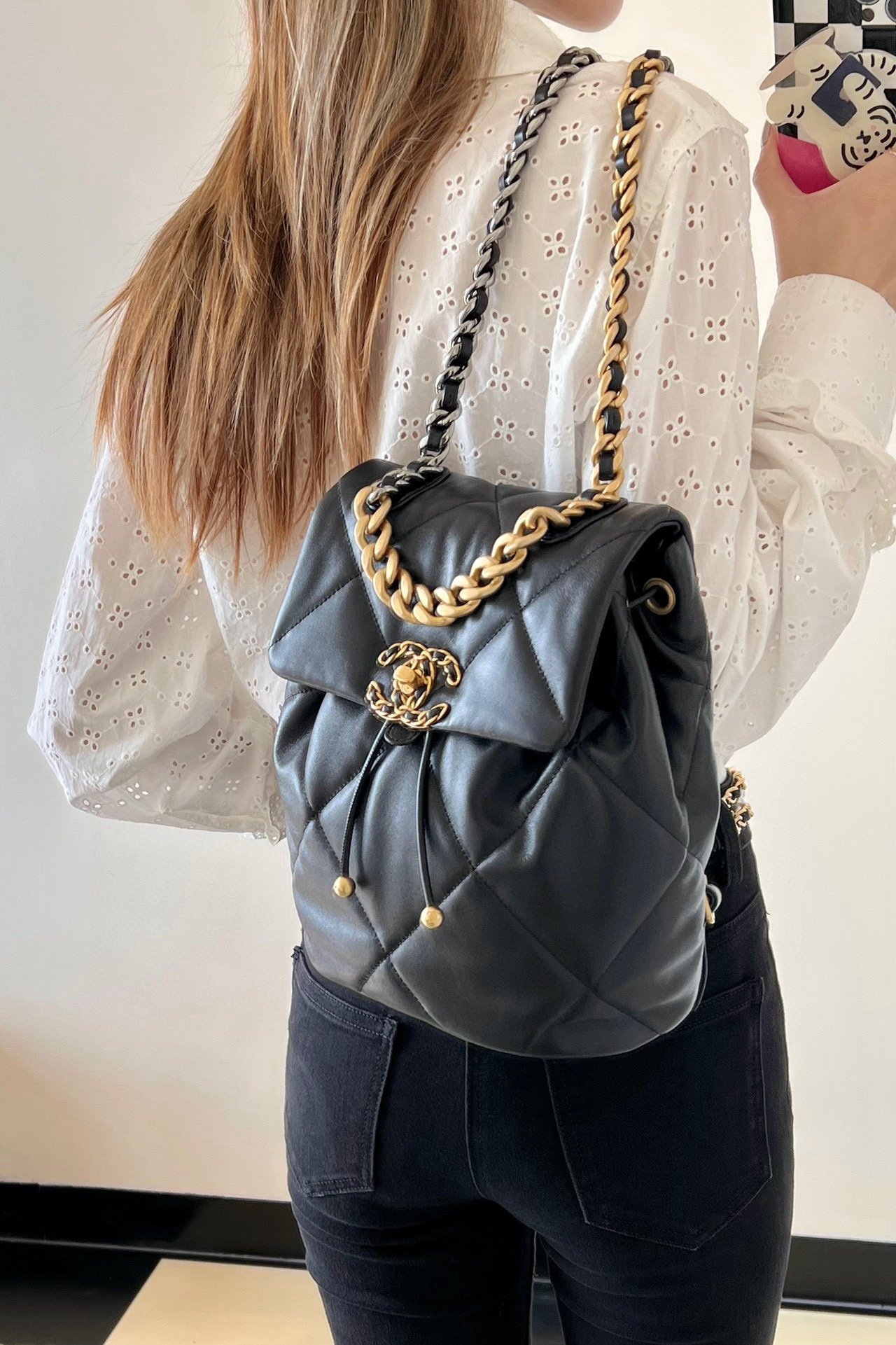 【 Original imported leather all steel 】 24C Early Spring Resort Series 19 Double backpacks come ZP AS4223w1380