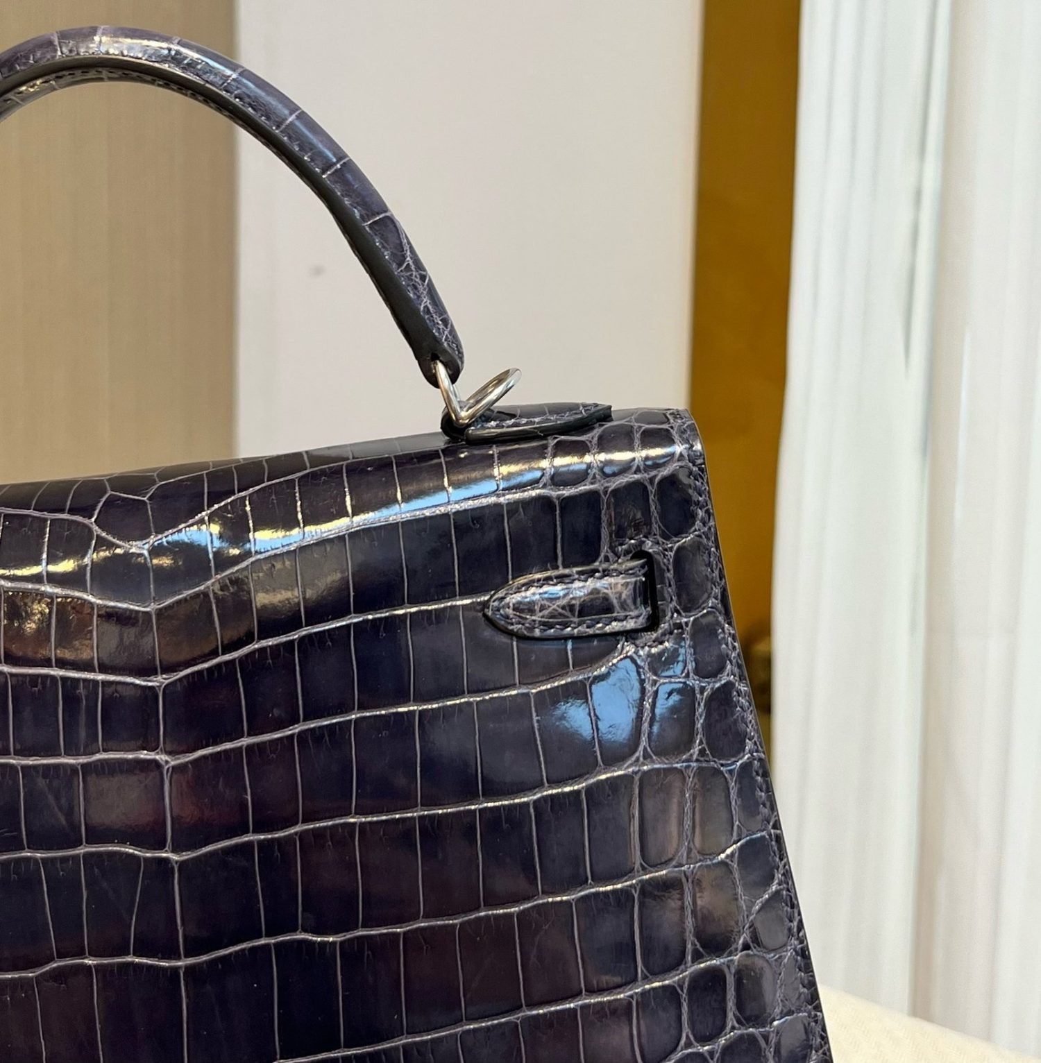 KL25 Midnight Blue High Gloss Silver Buckle Hermès Handbag