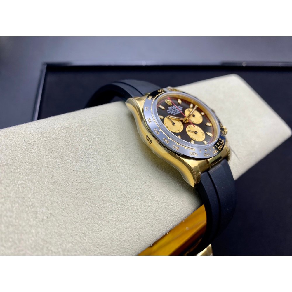 Rolex Daytona 116518 Yellow Gold Black Dial Rubber Strap A4130 Movement