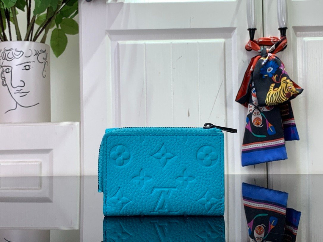 LV embossed light blue embossed wallet wallet card holder