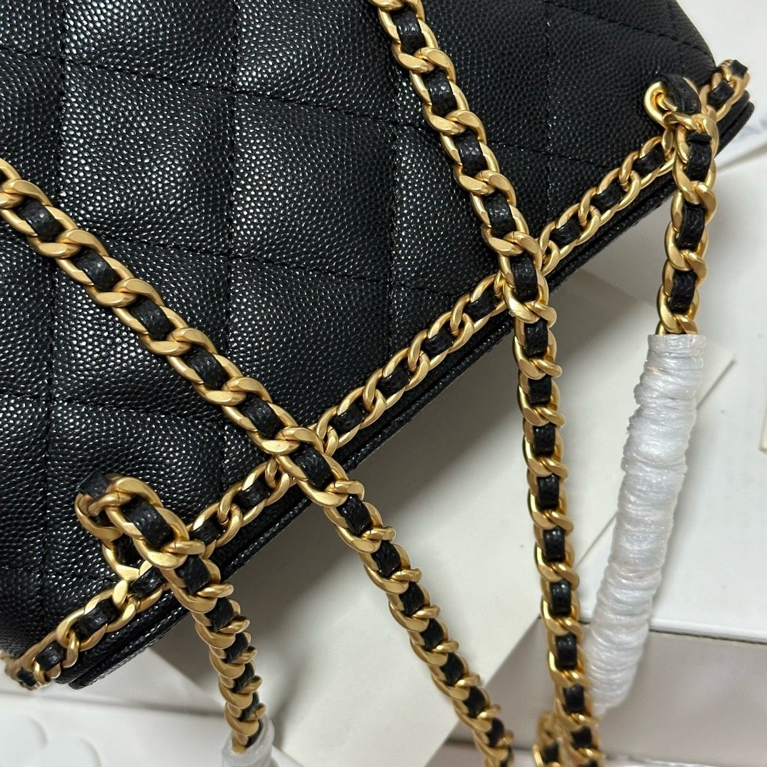 Chanel 23K litchi leather ball pattern chain backpack AS4490W1080