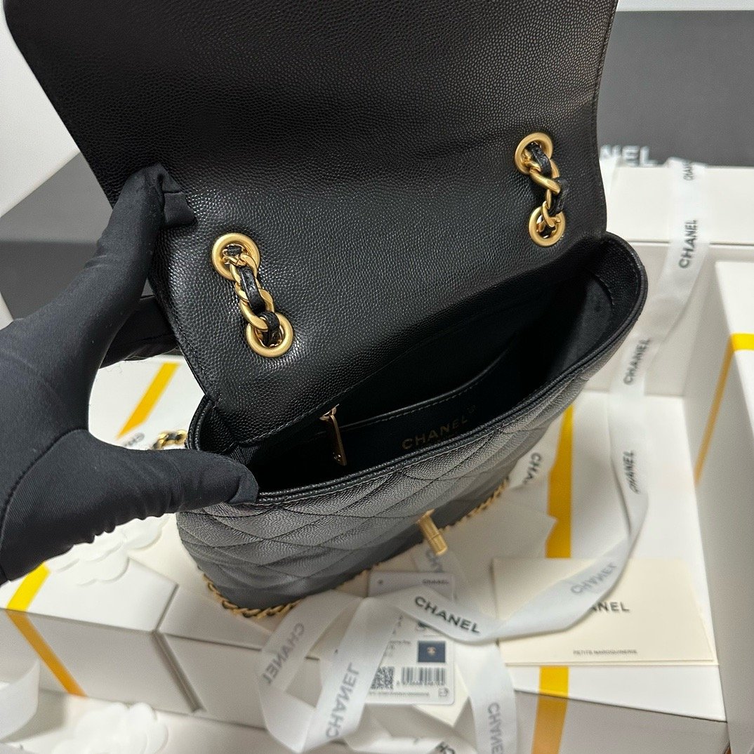 Chanel 23K litchi leather ball pattern chain backpack AS4490W1080