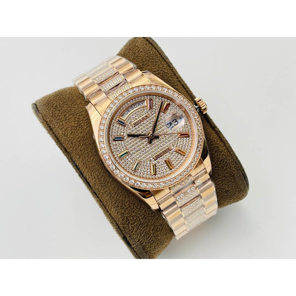 Rolex Day-Date Rose Gold Dial All Diamond Swiss Clone 3255 Movement