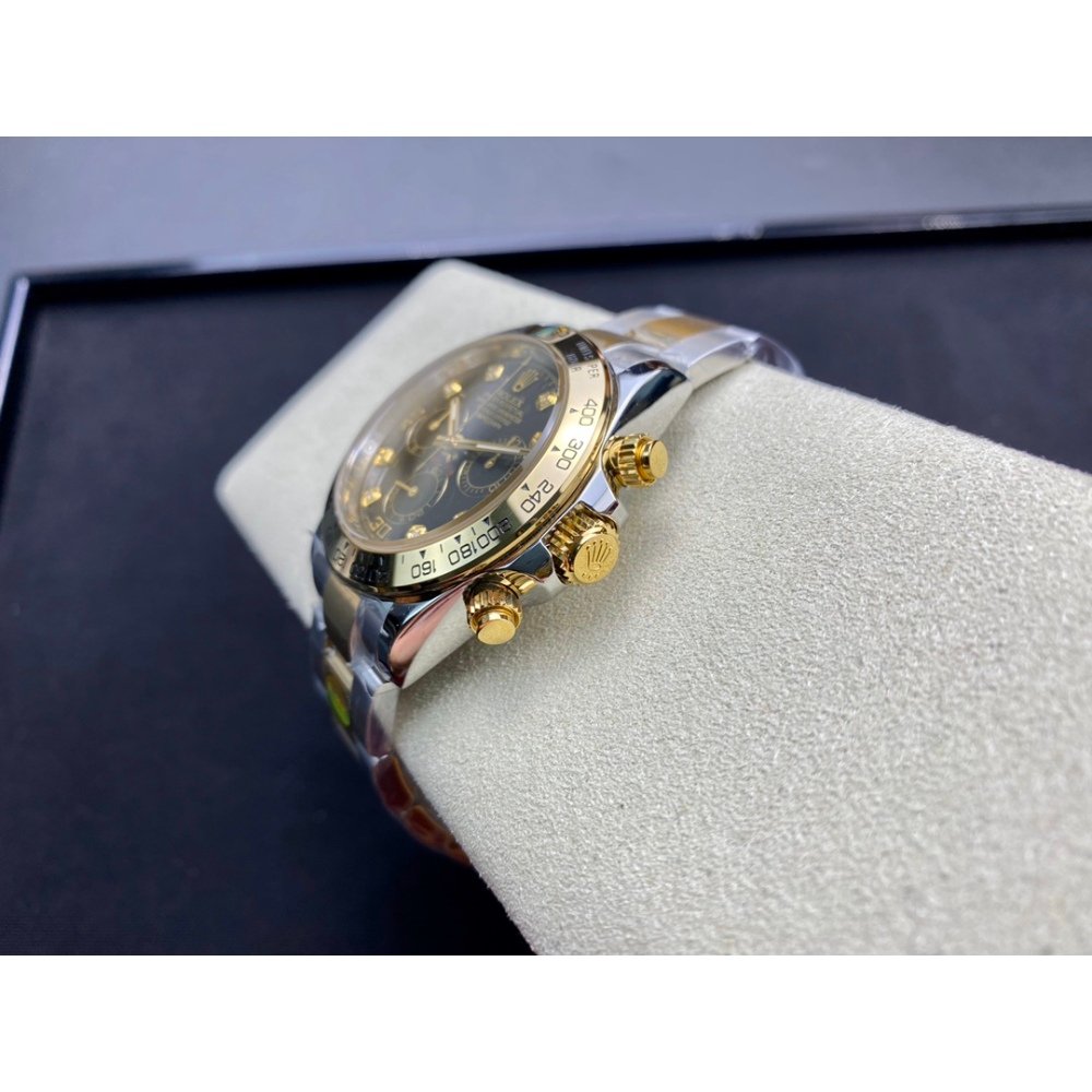 Rolex Daytona 116523 Yellow Gold Black Diamond Dial Two Tone A7750 Movement