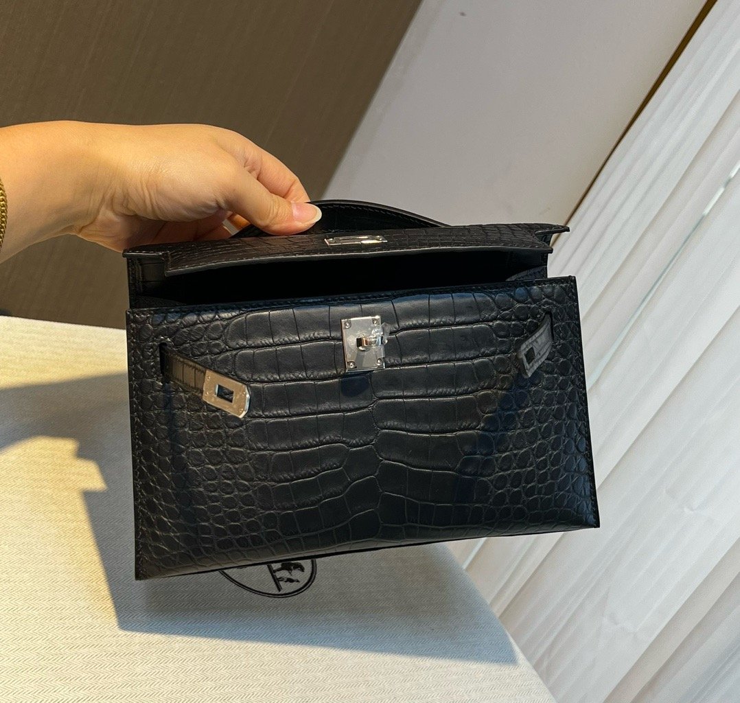 mini matte black silver Hermès handbag
