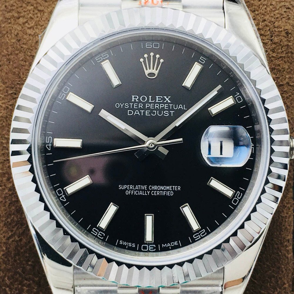 Rolex Datejust Black Dial White Gold Jubilee Bracelet Swiss Clone Movement