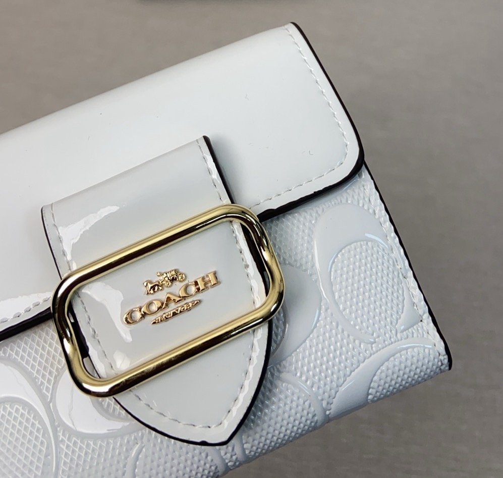 Coach September new signature logo patent leather premium leather wallet