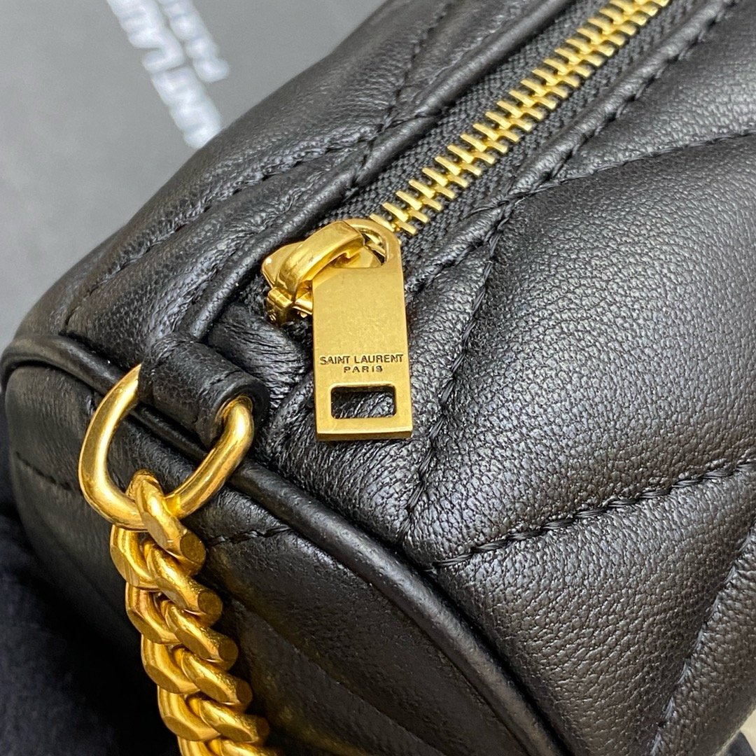 YSL new sade small underarm cylinder bag sheepskin black/gold 699703