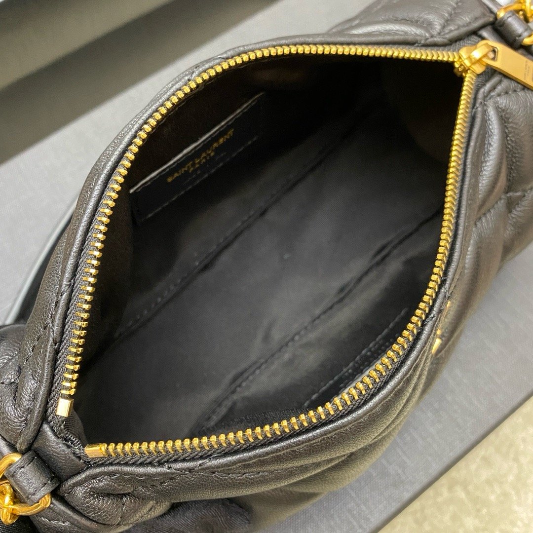 YSL new sade small underarm cylinder bag sheepskin black/gold 699703