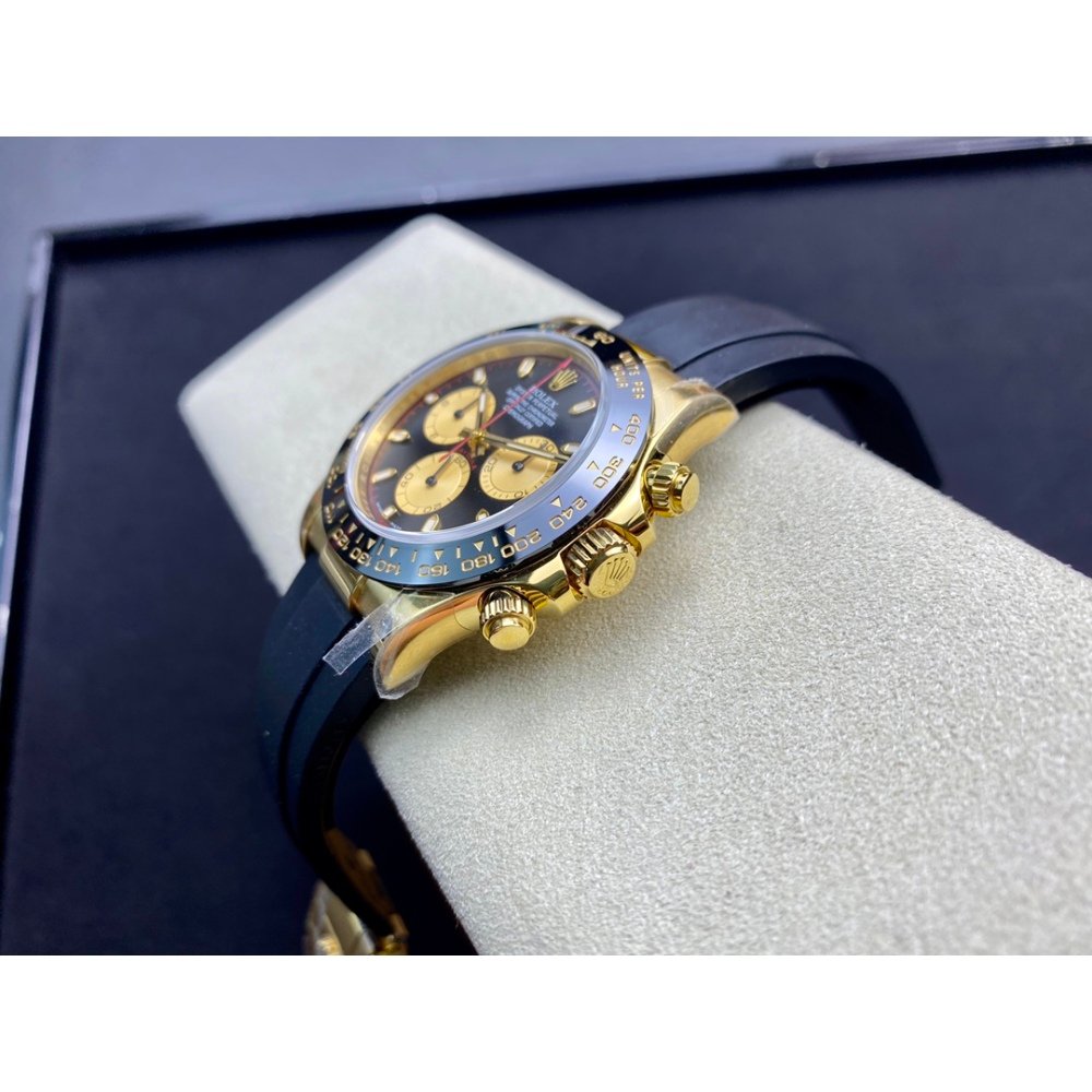 Rolex Daytona 116518 Yellow Gold Black Dial Rubber Strap A4130 Movement
