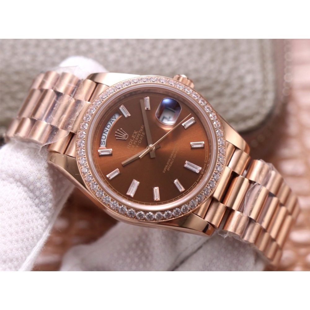 Rolex Day-Date 228345RBR Chocolate color Diamond Dial Steel 3255 Movement